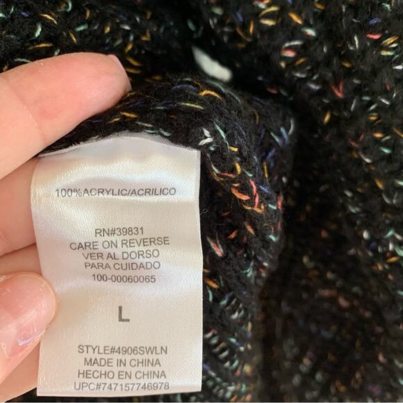 Leighton Chunky Knit Black Rainbow Confetti Turtleneck Large - Picture 8 of 8